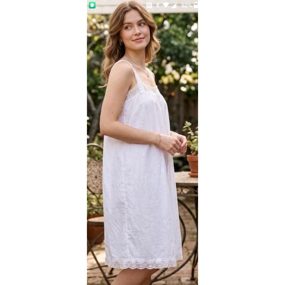 Vintage White Slip Dress Cotton Lace Trim Cottagecore Coquette Small